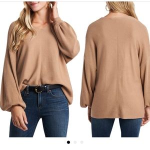 1.State Ribbed Balloon Sleeve Cotton Blend Sweater